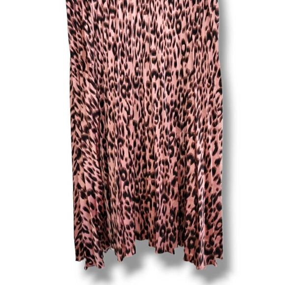 Peyton Jenson Women's Pleated Skirt Midi Animal Print Peach Brown Elastic Waist‎ - Picture 3 of 8